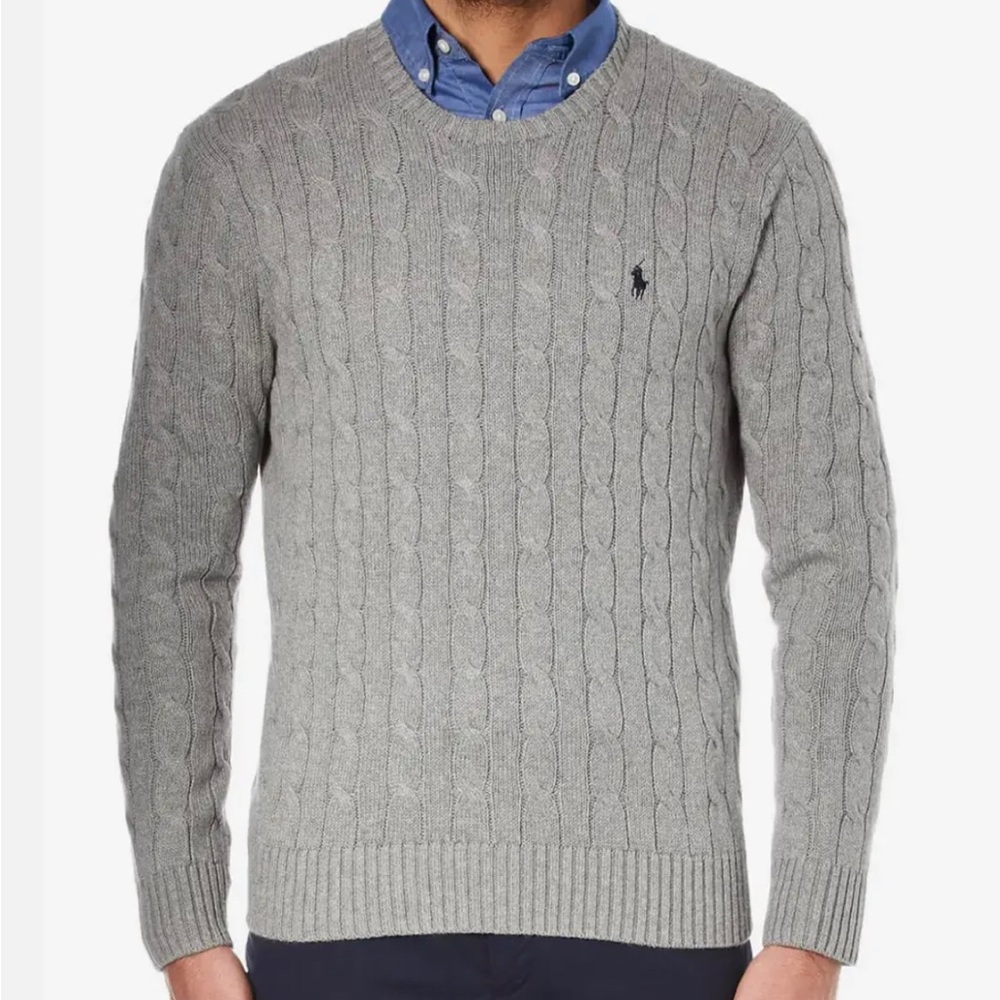 New 4XBig Polo Ralph Lauren Gray Cableknit Crewneck Big Tall Sweater BLue Polo